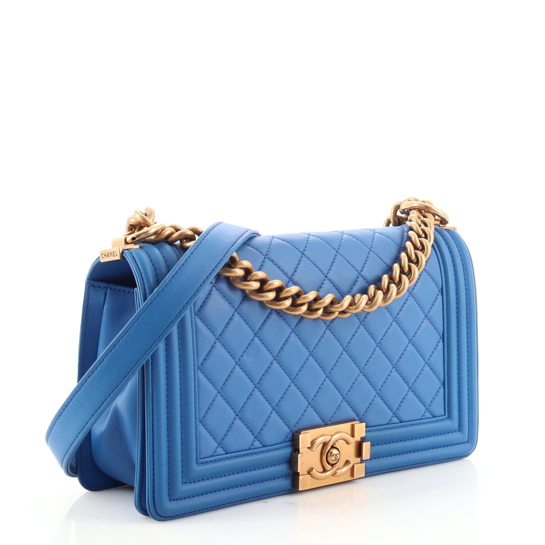 Blue Chanel Boy Flap Bag Quilted Lambskin Old Medium