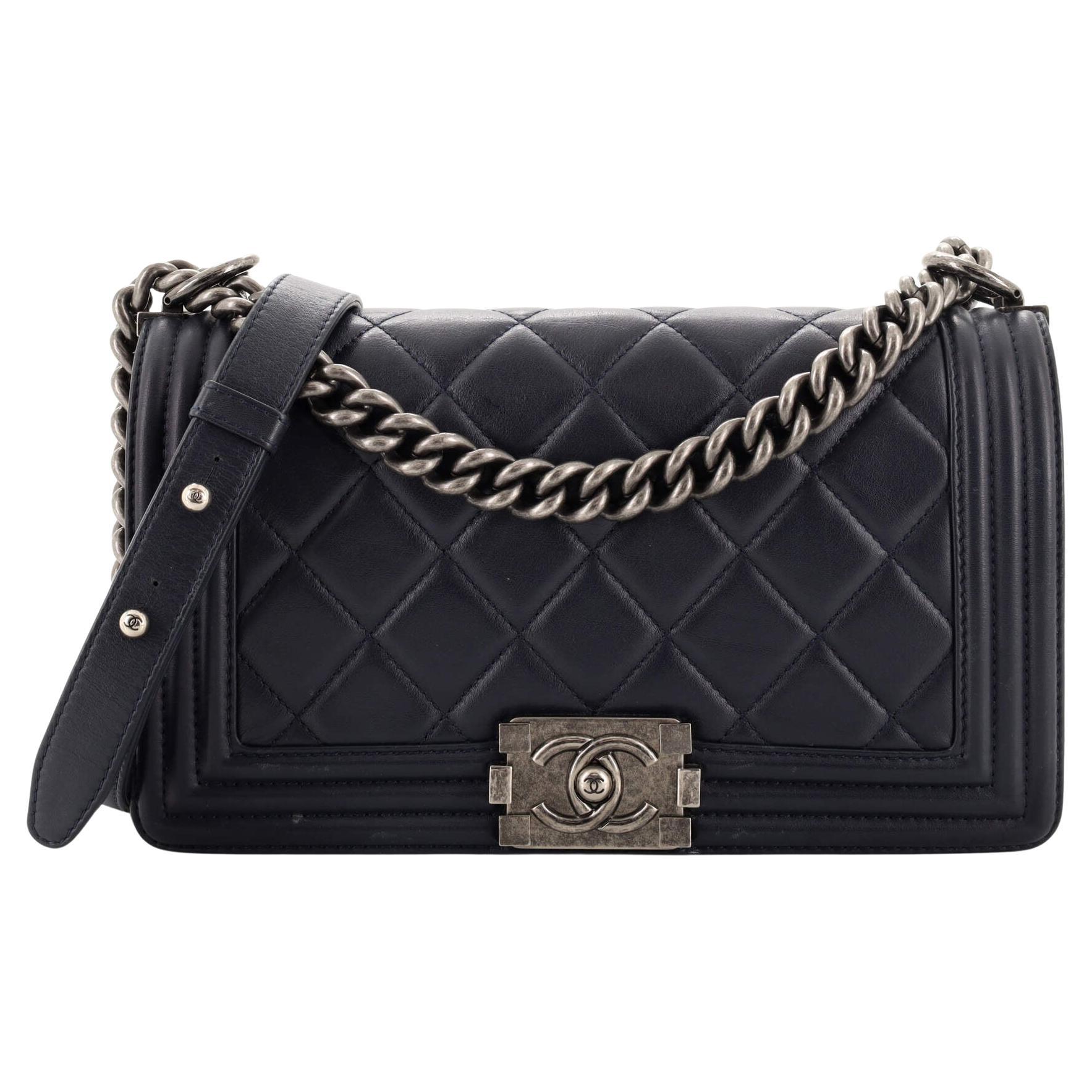 Chanel So Black Boy Flap Bag Quilted Lambskin Small Gray