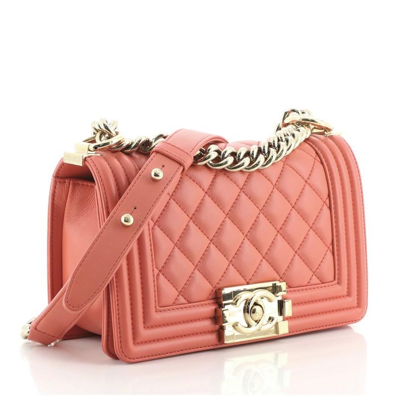 Pink Chanel Boy Flap Bag Quilted Lambskin Small