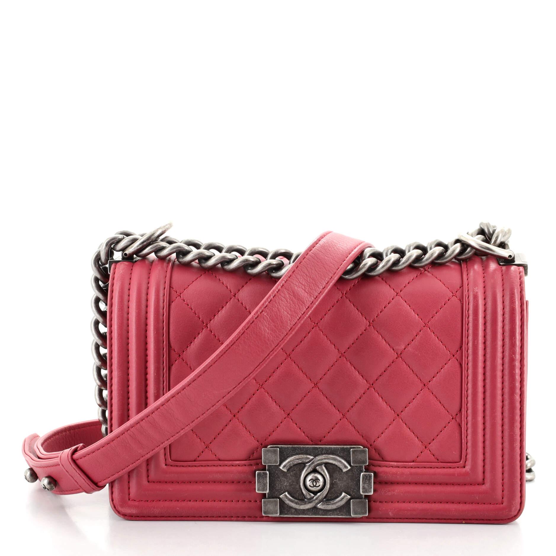 Pink Chanel Boy Flap Bag Quilted Lambskin Small