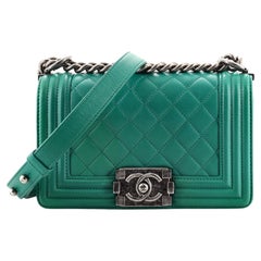 Chanel Bag Dark Green Ombre Quilted Glazed Leather Large Boy Authentic  Auction