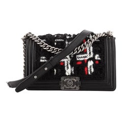 Chanel Boy Flap Bag Quilted Logo Ribbon and Tweed Old Medium