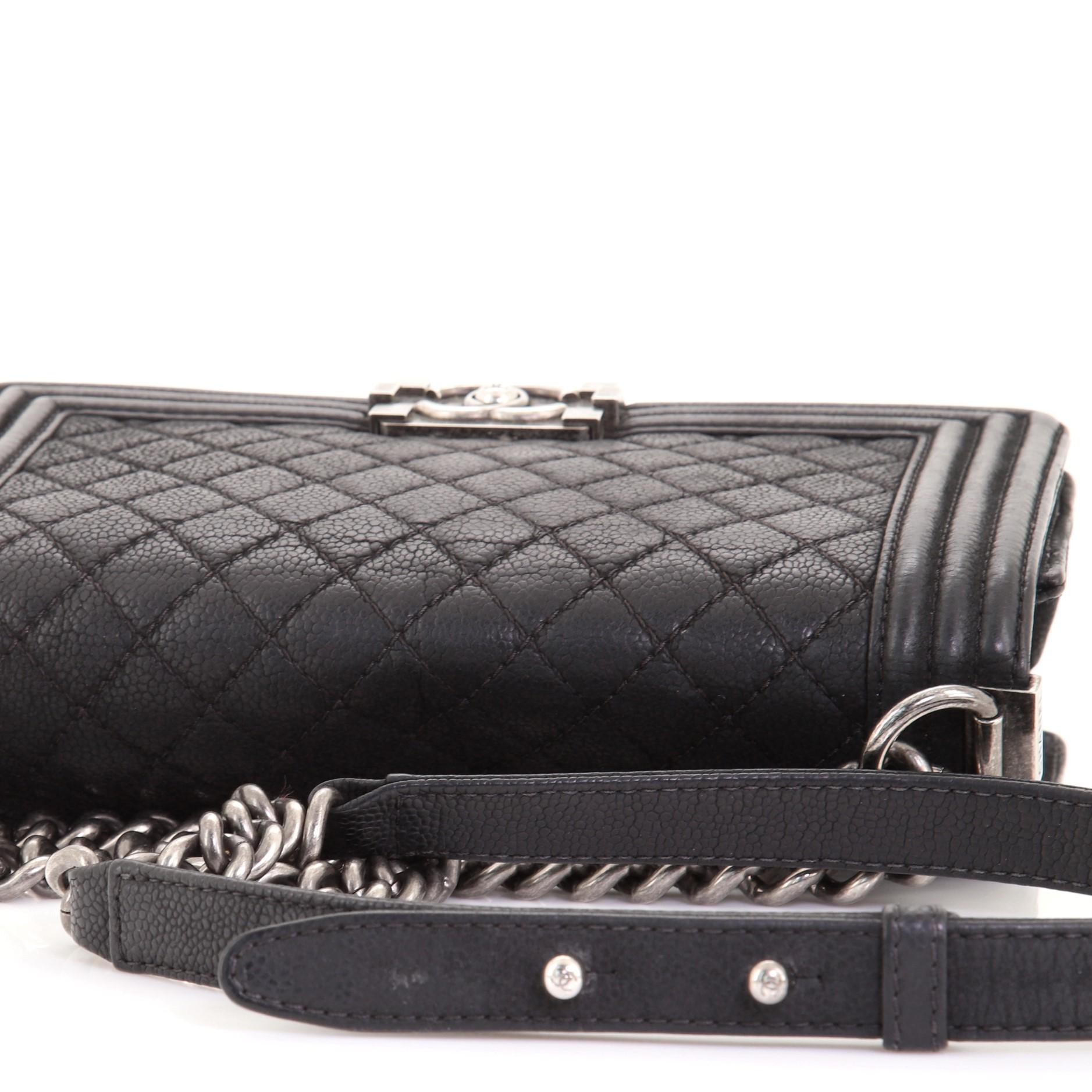 Black Chanel Boy Flap Bag Quilted Matte Caviar Old Medium