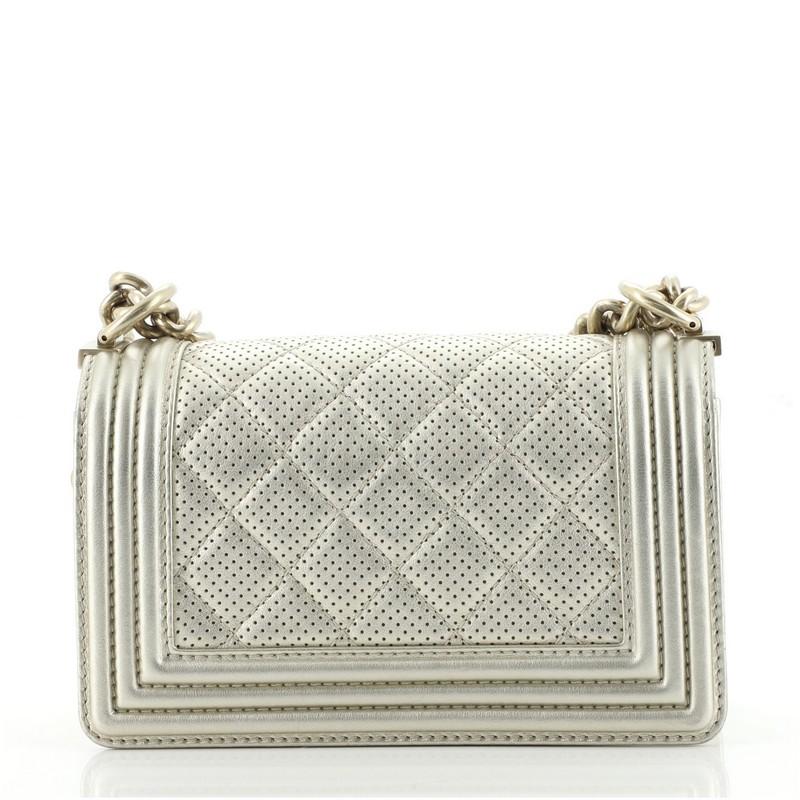 Beige Chanel Boy Flap Bag Quilted Metallic Perforated Calfskin Small