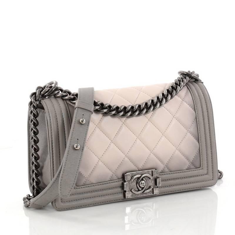 Gray Chanel Boy Flap Bag Quilted Ombre Calfskin Old Medium