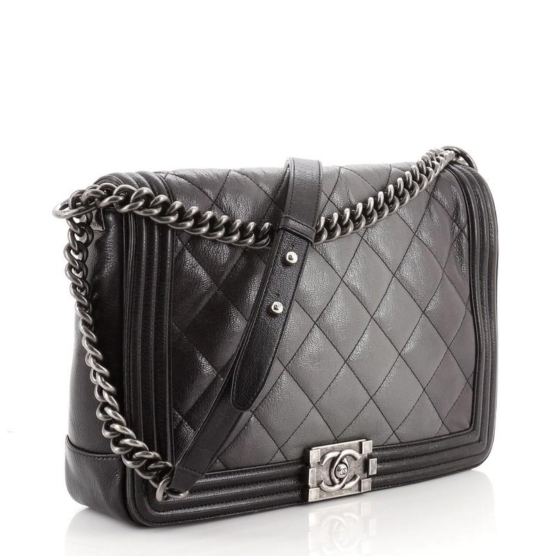 Black Chanel Boy Flap Bag Quilted Ombre Goatskin Large