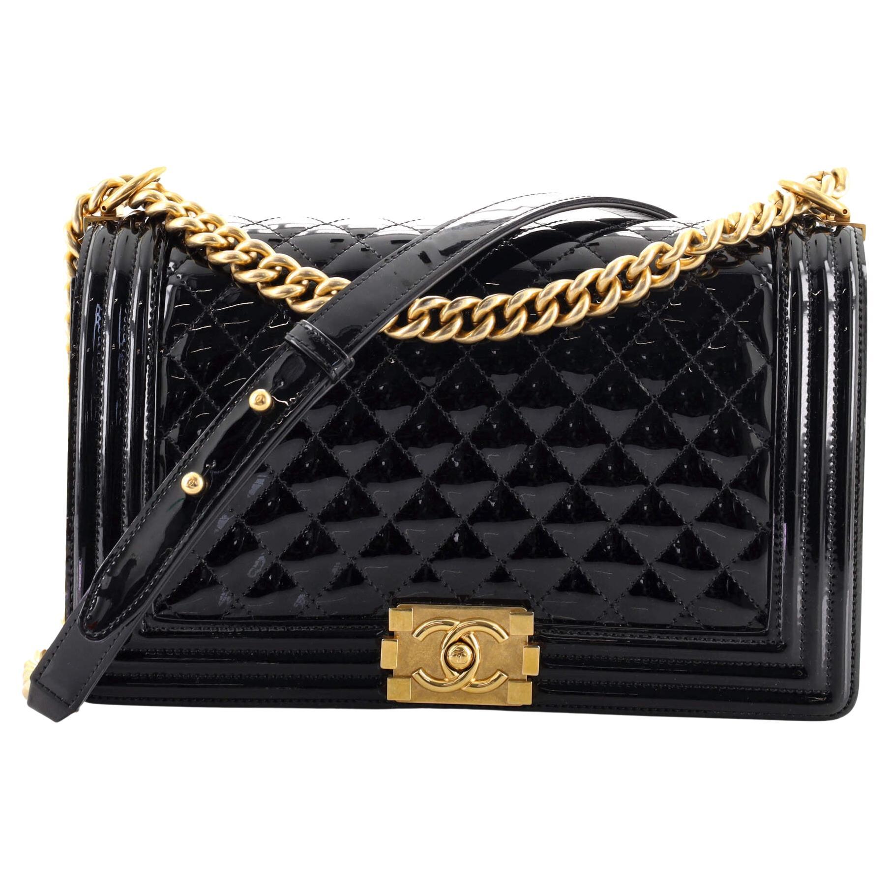 Chanel Boy Flap Bag Quilted Patent New Medium