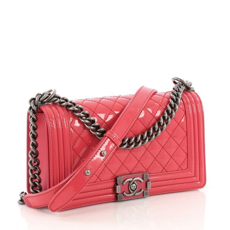 Chanel Boy Flap Bag Quilted Patent Old Medium For Sale at 1stdibs