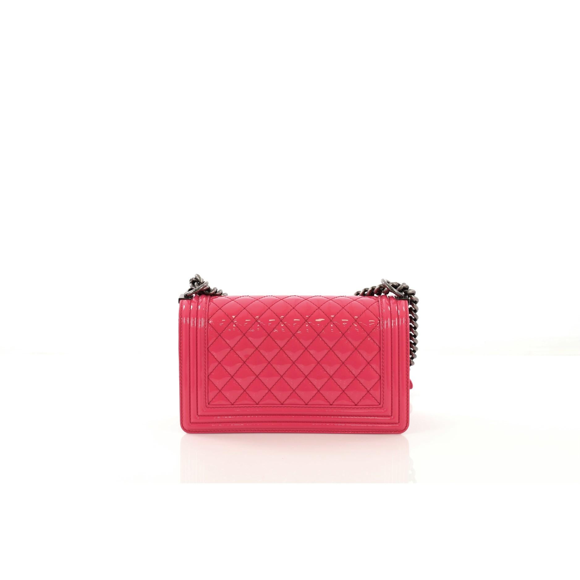 Chanel Boy Flap Bag Quilted Patent Old Medium In Good Condition In NY, NY
