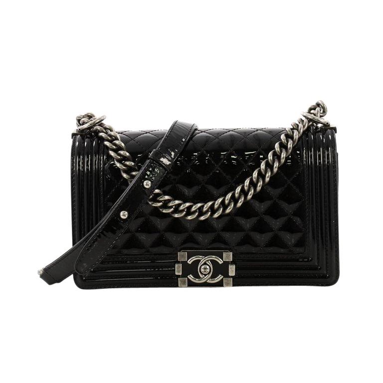 Chanel Boy Flap Bag Quilted Patent Old Medium