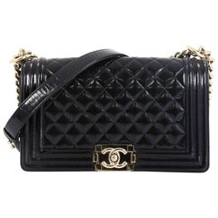 Chanel Boy Flap Bag Quilted Patent Old Medium