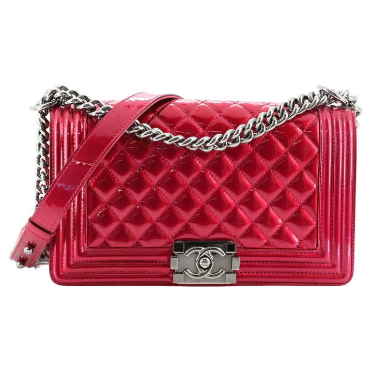 Chanel Boy Flap Bag Quilted Patent Old Medium For Sale at 1stDibs