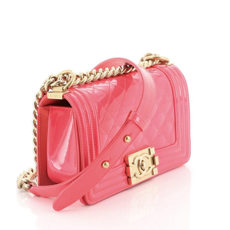 Pink Chanel Boy Flap Bag Quilted Patent Small