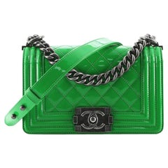 Chanel le boy toy boy jelly bag shimmer silver grey and forest green chain  bag