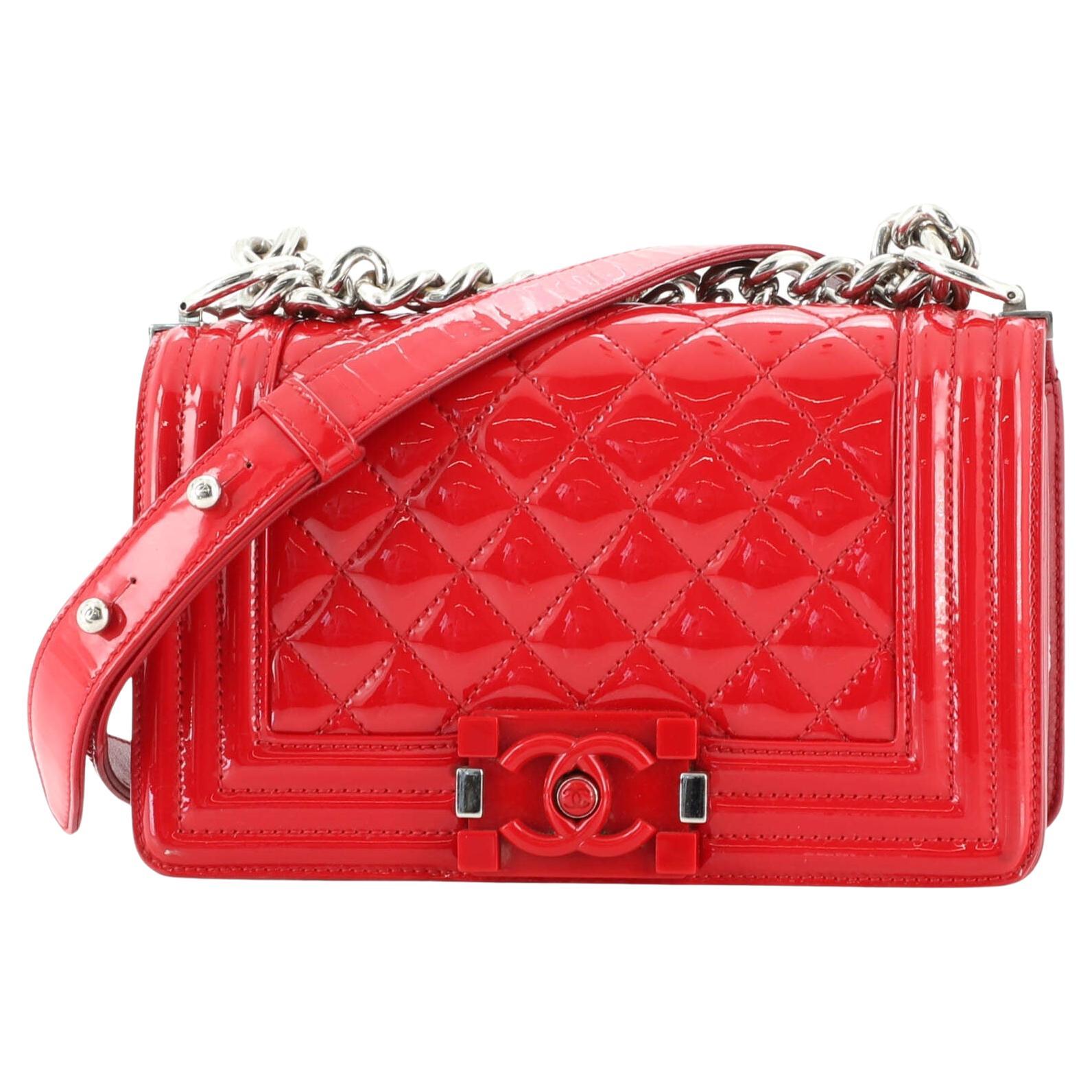 Chanel Boy Flap Bag Quilted Patent Small