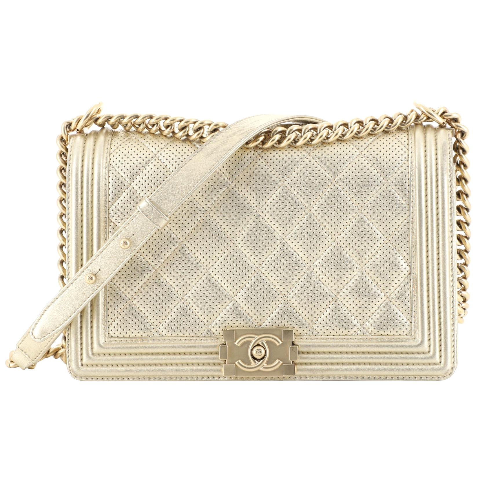 Chanel Boy Flap Bag Quilted Perforated Lambskin New Medium