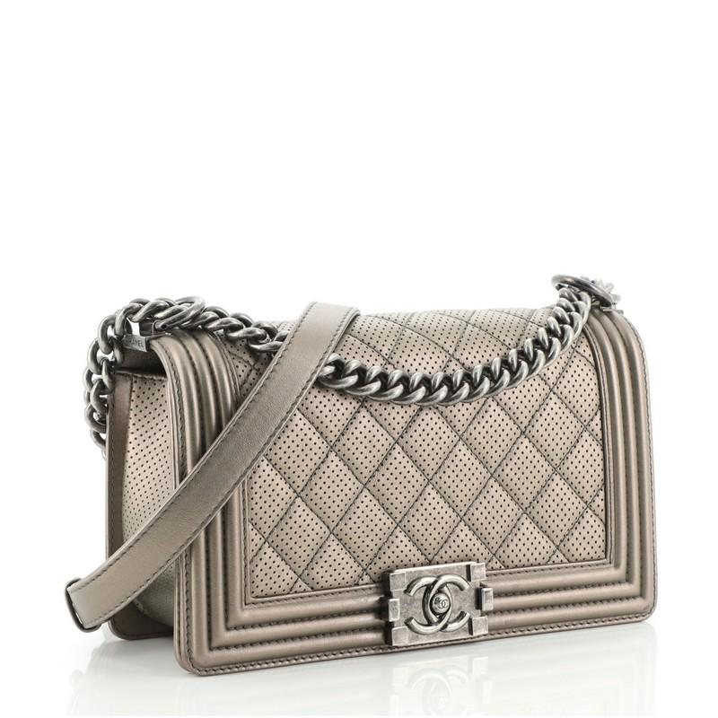 Gray Chanel Boy Flap Bag Quilted Perforated Lambskin Old Medium