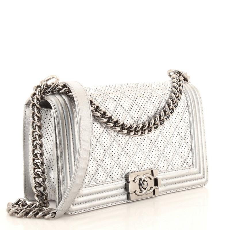 Gray Chanel Boy Flap Bag Quilted Perforated Lambskin Old Medium