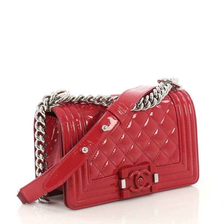 Chanel Red Quilted Patent Leather Small Plexiglass Boy Bag