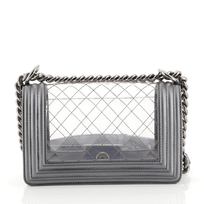 Gray Chanel Boy Flap Bag Quilted PVC and Calfskin Small