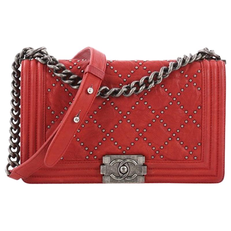 Chanel Boy Flap Bag Quilted Studded Distressed Calfskin Old Medium at ...