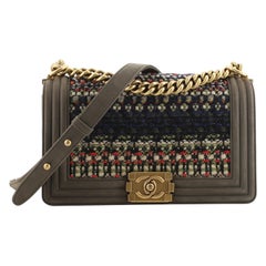 Chanel Boy Flap Bag Quilted Tweed and Ribbon Old Medium