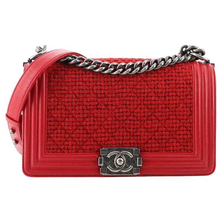 Chanel Boy Flap Bag Quilted Tweed Old Medium For Sale at 1stDibs