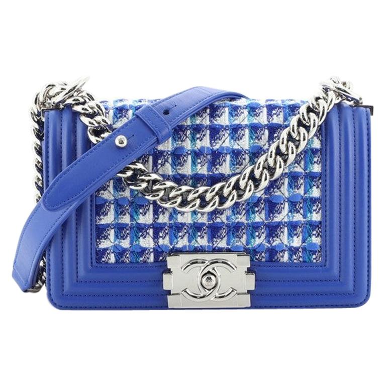 Blue Tweed Mini Classic Single Flap Bag Silver Hardware, 2020