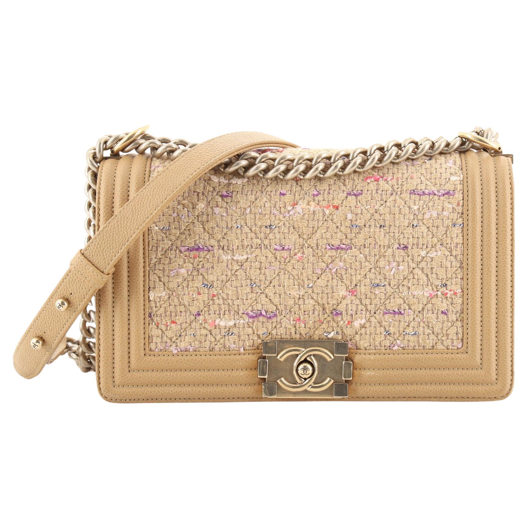 Chanel Boy Flap Bag Quilted Tweed with Caviar Old Medium - 1stDibs