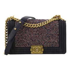 Chanel Boy Flap Bag Quilted Tweed With Denim Old Medium