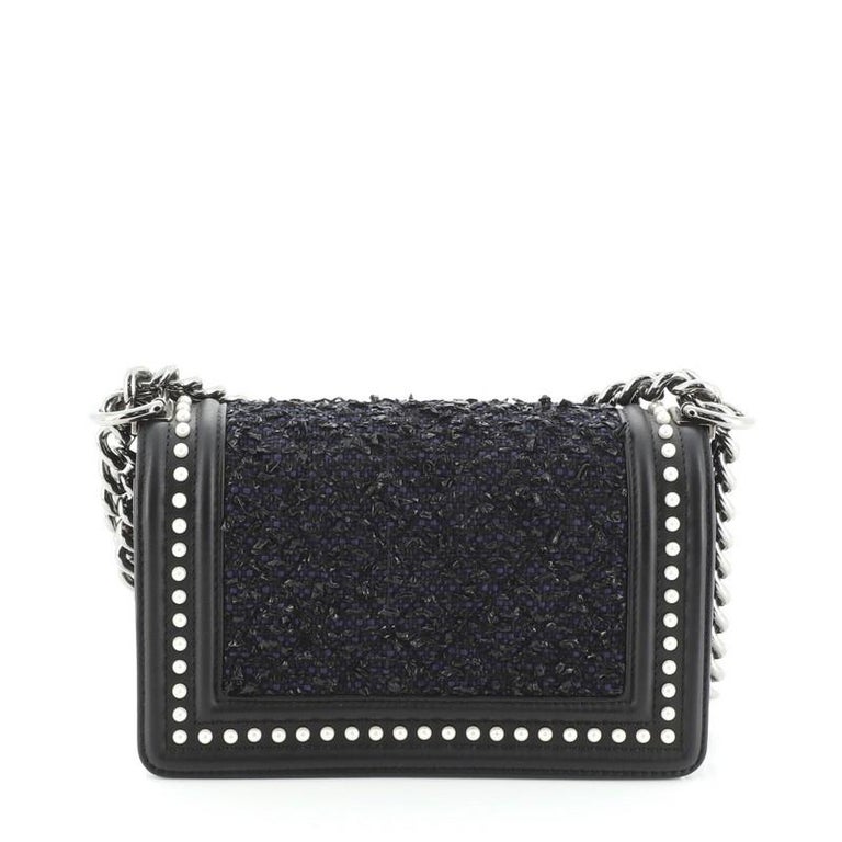 Chanel Boy Flap Bag Quilted Tweed with Pearl Embellished Calfskin Small at  1stDibs