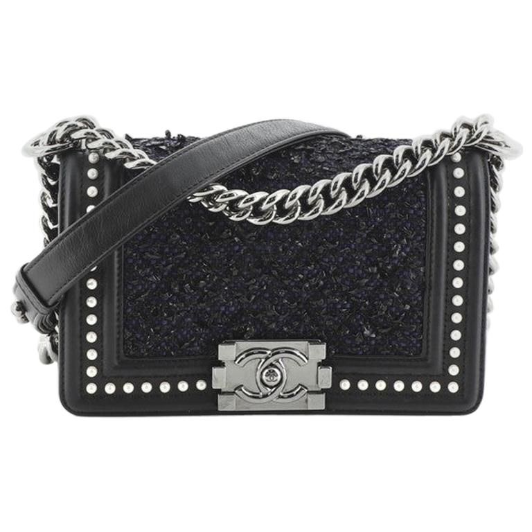 Chanel Boy Flap Bag Quilted Tweed with Pearl Embellished Calfskin