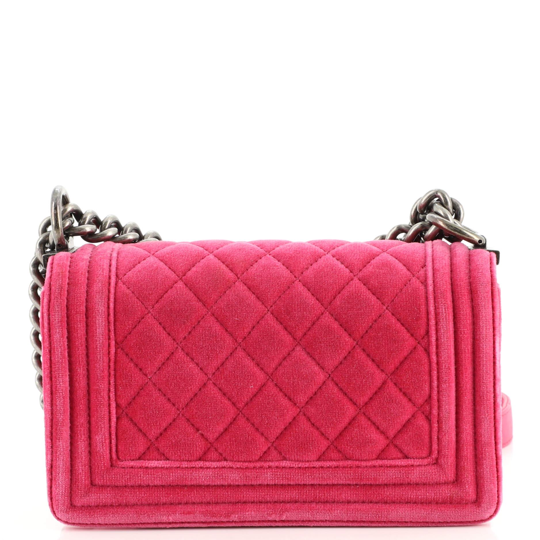 Chanel Boy Flap Bag Quilted Velvet Small In Good Condition In NY, NY