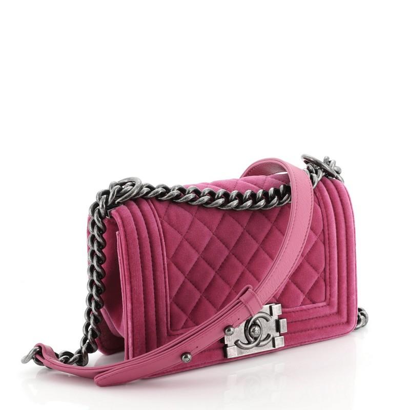 pink velvet chanel luggage