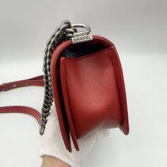 Chanel Boy Flap Bag Red Quilted Leather Ruthenium Hardware Medium Shoulder Bag