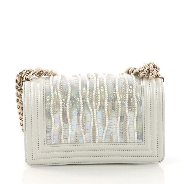 Chanel Boy Flap Bag Sequin and Pearl Embellished Leather Small at ...