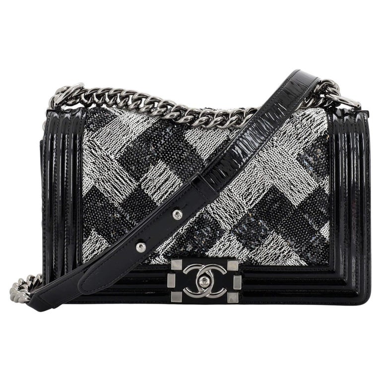 Chanel Boy Flap Bag Sequin with Patent Old Medium For Sale at 1stDibs