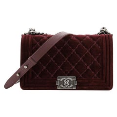 Chanel Boy Flap Bag Stitched Quilted Velvet Old Medium