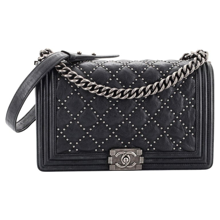 Chanel Boy Flap Bag Studded Quilted Distressed Calfskin New Medium at  1stDibs