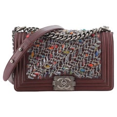 Chanel Boy Klappentasche aus Tweed mit Kette aus Lammfell Old Medium