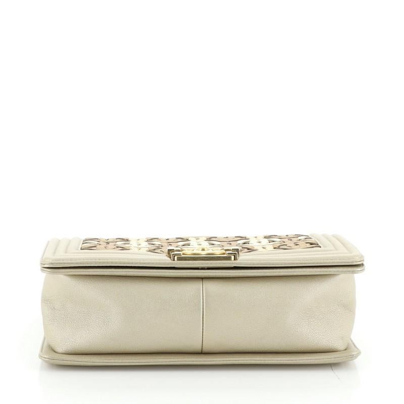 Beige Chanel Boy Flap Bag Woven Leather Old Medium