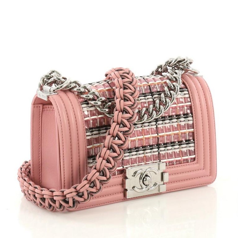 Chanel Boy Flap Bag Woven PVC with Lambskin Small at 1stDibs