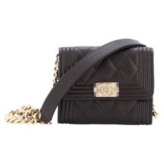 Chanel Boy Flap Card Holder on Chain Quilted Caviar