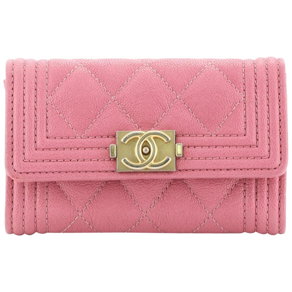 Chanel Boy Flap Card Holder Quilted Caviar at 1stDibs