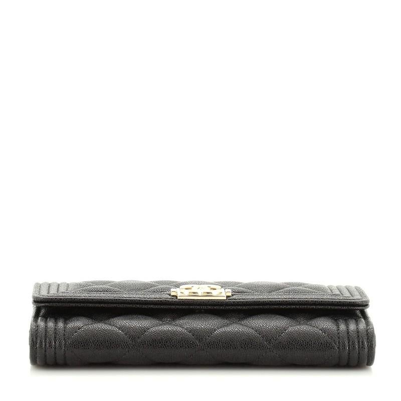 Black Chanel Boy Flap Wallet Quilted Caviar Long 