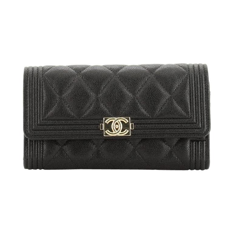 Chanel Boy Flap Wallet Quilted Caviar Long 