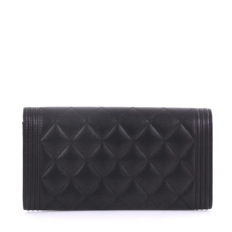 Chanel Boy Flap Wallet Quilted Lambskin Long In Good Condition In NY, NY