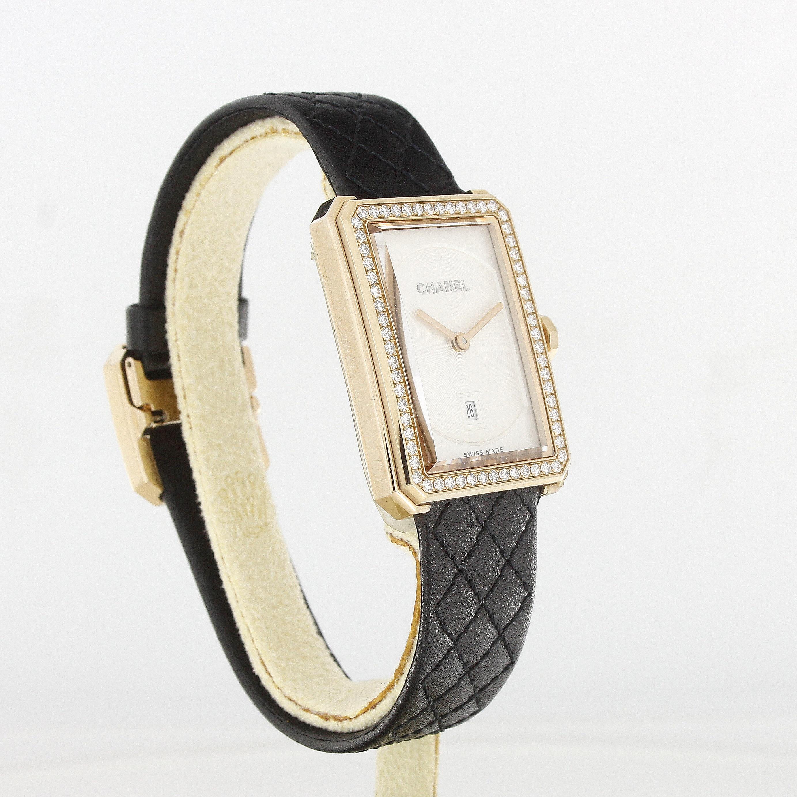 Contemporary Chanel Boy-Friend Ladies Wristwatch H6591 Rose Gold Diamonds For Sale