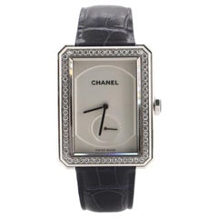 Chanel Boy Friend Manual Watch White Gold and Alligator with Diamond Bezel 28