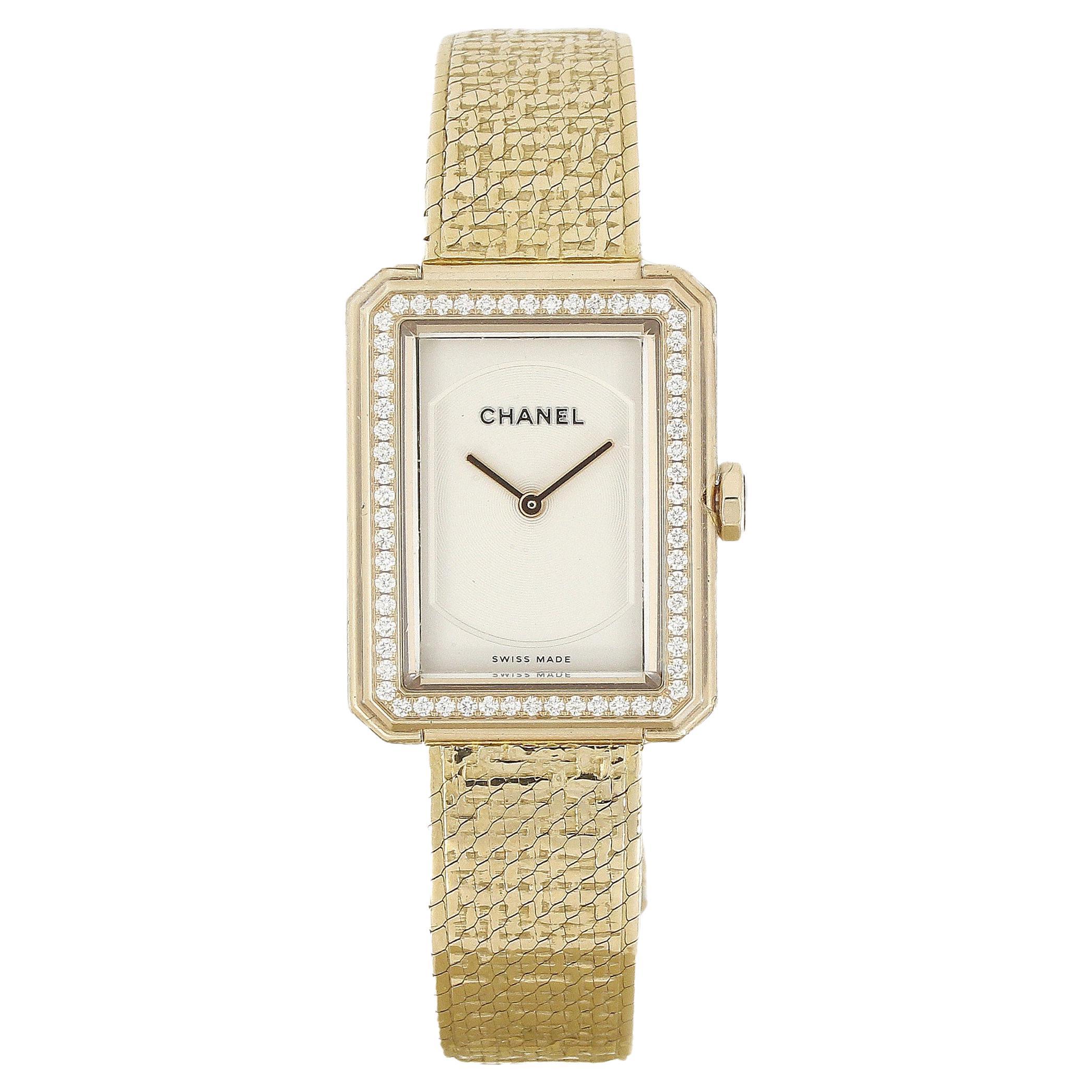 Chanel Boy-Friend Tweed Damenarmbanduhr H4881 Roségold Diamanten